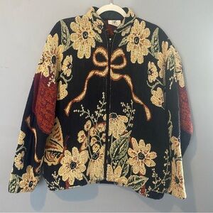 Vintage Maxson Tapestri 100% cotton made in USA Floral Bomber Jacket one size